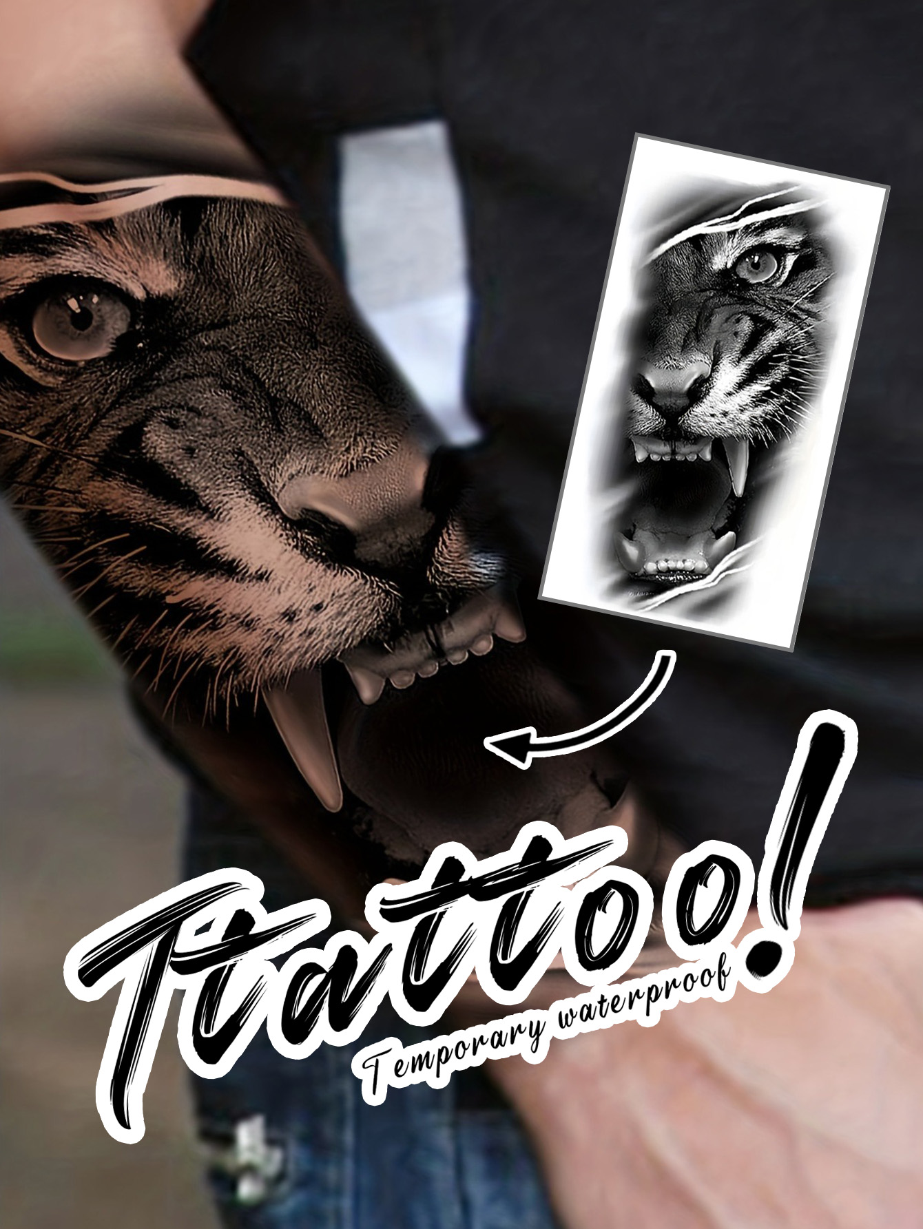 Black Tiger Compass Pattern Temporary Tattoo